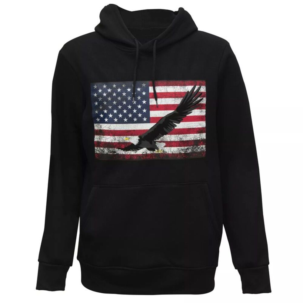 Woodland Creek Men's American Eagle Hooded Black Sweatshirt, Medium
